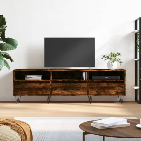 Mueble de TV madera contrachapada roble ahumado 150x30x44,5 cm vidaXL (1/5)