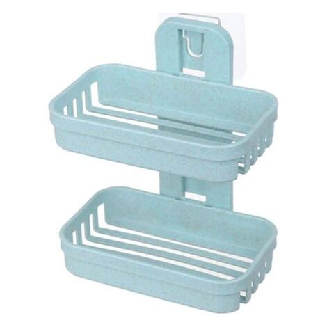 Étagère murale double pour salle de bain avec porte-savon et rangement pour savon Pquide, organisateur à double étagère en plastique (vert) (1/4)