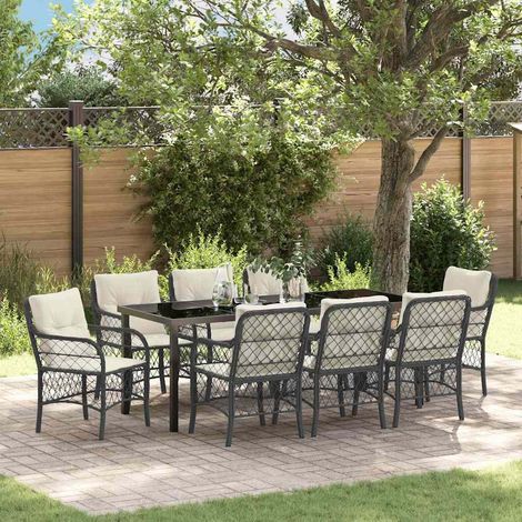 Garten Essgruppe mit Kissen 9 pcs Schwarz Poly-Rattan