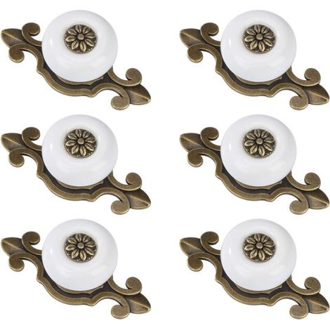 Boutons de meuble Boutons de tiroir en céramique Bouton de meuble vintage avec vis en alliage pouRôtiroir de meuble 6 pièces Cuivre Blanc (1/5)