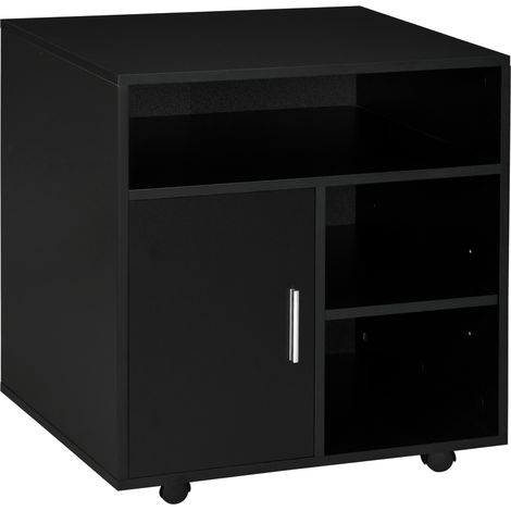 Support d'imprimante organiseur bureau caisson placard porte 3 niches + grand plateau panneaux particules noir