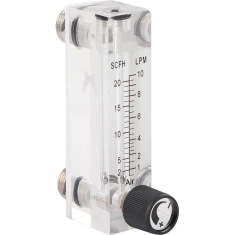 Débitmètre de gaz, débitmètre LZM-6T, 1 à 10 l/min, 1/4" M18 x 1,5, plaque en plexiglas acrylique réglable avec vanne de régulation pour (1/5)