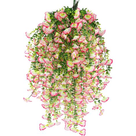 Plantes artificielles Pétunia 4 pièces Rose 80 cm Plantes artificielles suspendues Plante artificielle en suspension Plante suspendue Idéal pour la décoration de balcon et extérieur (1/5)
