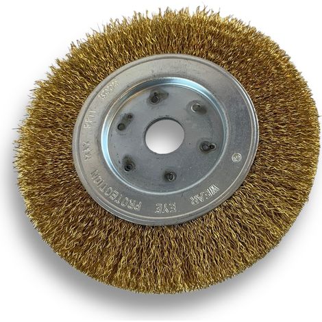 Brosse circulaire LAITON Ø 150 mm Epaisseur 1 rang Fil dur 0.30 mm ondulé Alésage 20 mm + réducteur bague 16/12 mm Touret meuleuse affûteuse ponceuse Kibros 215151LT (1/5)