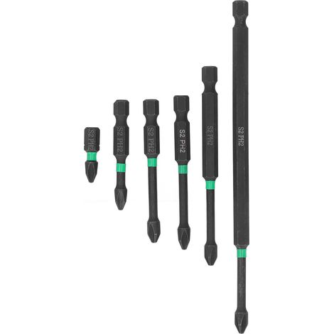 Lot de 6 embouts de tournevis PH2 en acier allié S2, tige hexagonale magnétique pour travaux de maintenance (1/5)