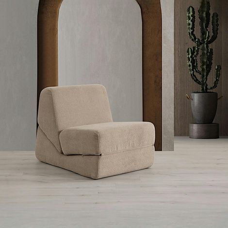 Chauffeuse convertible taupe bouclette, lit d'appoint SAPPO (1/5)
