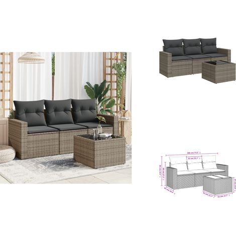 4-tlg. Garten-Sofagarnitur mit Kissen Grau Poly Rattan - Gartensofa - PE-Rattan Möbel - Outdoor Sofa - Lounge Set - Gartenlounge (1/3)