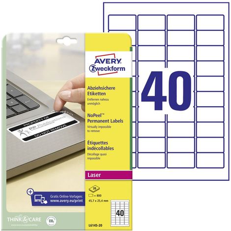 Etiquette de sécurité Avery-Zweckform L6145-20 45.7 x 25.4 mm film de polyester blanc 800 pc(s) fixation permanente (1/4)