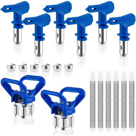 Kit de 14 pièces pour pistolet à peinture airless : 6 buses réversibles Anglecai, 6 filtres, 2 protections de buse. (1/5)