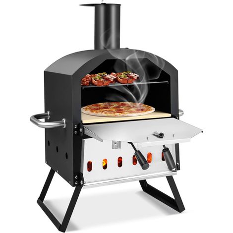 Four à pizza 2 couches avec grille de cuisson, four à pizza extérieur, pierre à pizza et pieds pliables, pelle à pizza, couvercle étanche (1/5)