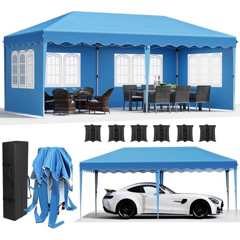 Faltpavillon 3x6m wasserdicht mit 4 Seitenteilen, UV-Schutz 50+, blau (1/5)