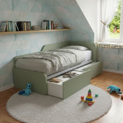 Letto singolo 80x190 con cassetti - Pratico e salvaspazio per camerette e stanzette - Salvia