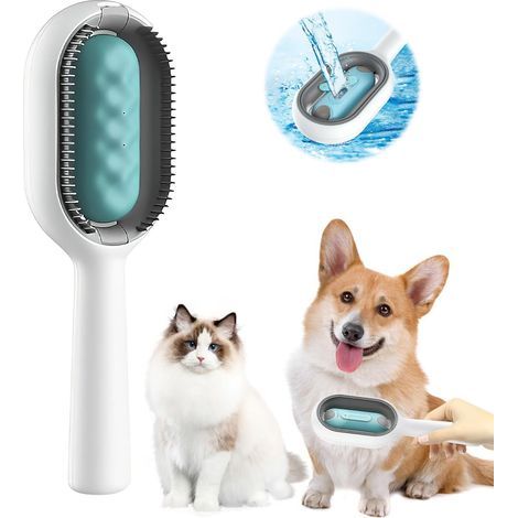 Brosse pour animaux avec réservoir d'eau, brosse de nettoyage 4 en 1, autonettoyante pour chiens, chats et autres animaux de compagnie. Idéale pour nettoyer, masser, soigner et démêler le pelage. Conv (1/5)