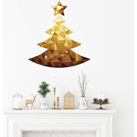 Sticker Noël sapin origami - Autocollants stickers adhésifs noël - décoration fêtes - 70x80cm (1/4)