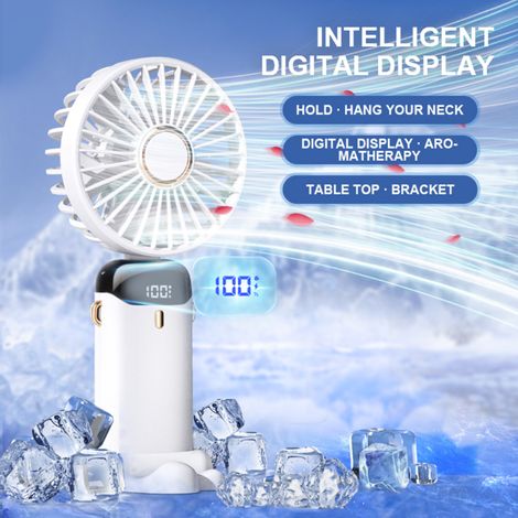 Mini ventilateur portable, rechargeable, petit ventilateur de bureau à 5 vitesses, pliable à 90°, fonctionne sur piles avec cordon, idéal pour la maison, le bureau et les voyages. (1/5)