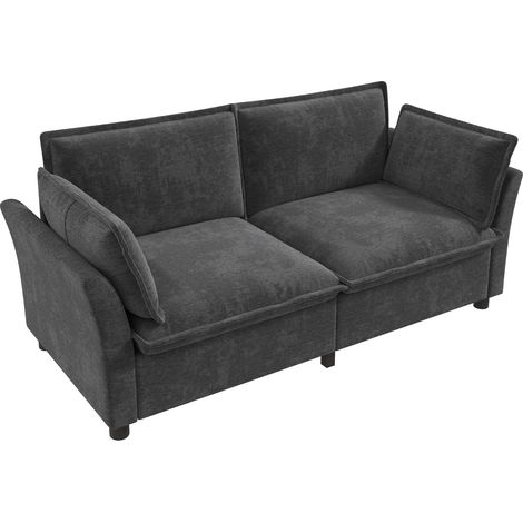 2-Sitzer Sofa mit Chenille-Bezug, Geschwungenen Armlehnen, Armlehnenkissen, Metallgestell, Grau (1/5)