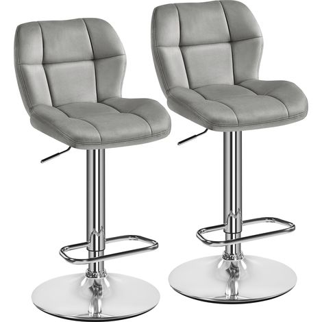 Homevive 2pcs Taburetes de Bar Modernos de Altura Ajustable Pack 2 Sillas de Bar de Póliester Silla Alta Giratorio 44×50.5×89cm Gris Claro (1/5)