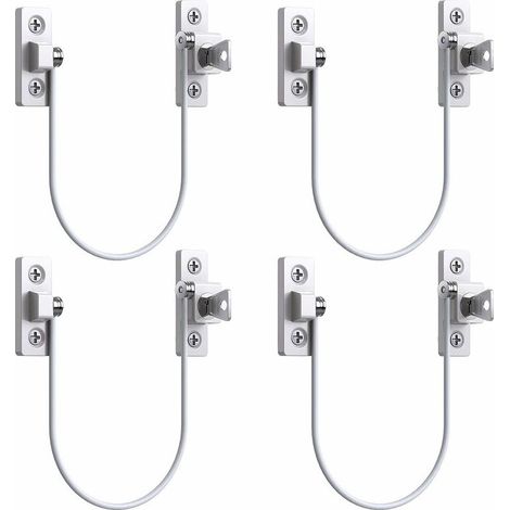 4pcs Entrebâilleur Fenêtre Porte Restricteur de Porte de Fenêtre Verrou Fenetre UPVC Verrouillage de Limite Verrou de Sécurité Câble Serrure de Limite Avec Clé et Vis-- (1/5)