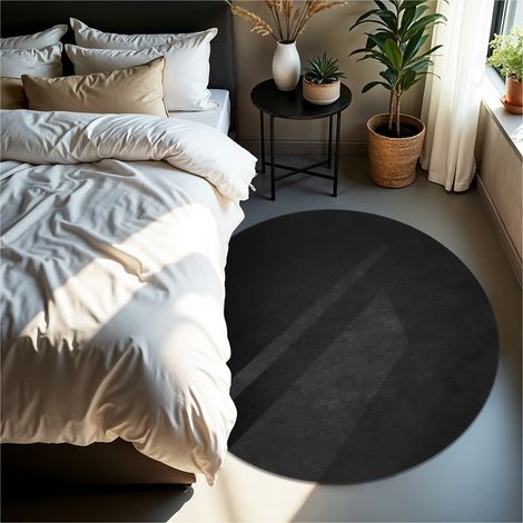 Tapis à poils ras doux et hypoallergénique antidérapant Ø 120cm Noir (1/5)