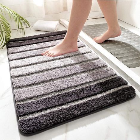 Tapis de bain minimaliste à rayures, absorbant, antidérapant et moelleux. (1/5)