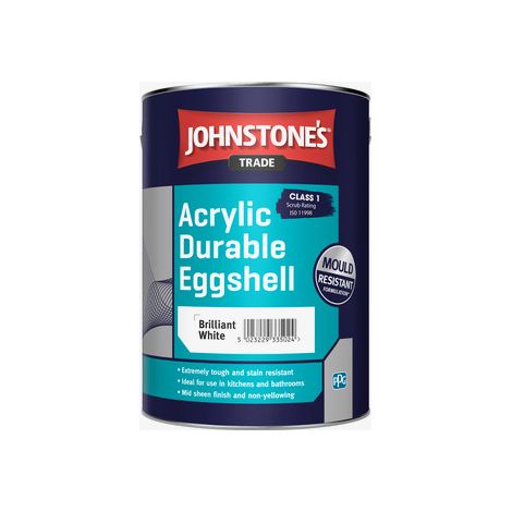 Johnstones Trade Acrylic Durable Eggshell - Brilliant White - 5 Litre