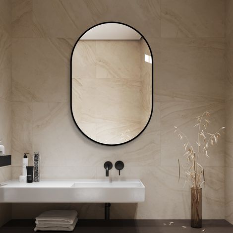 Bogen-Wandspiegel 60 x 90 cm mit schwarzem Aluminiumrahmen, kupferfreies HD-Silberglas OKMYHOME (1/5)