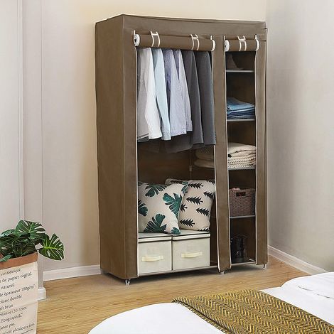 Skecten Armario de Tela, con Compartimentos y Varillas, 2 Puertas, Marrone 110 x 45 x 178cm