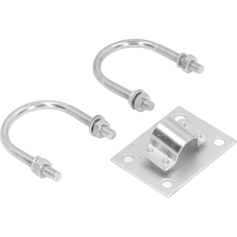 Lot 2 étriers U inox + plat fixation, collier serrage anti-corrosion pour antenne, meuble, industrie, galva à chaud, H8cm M8 (1/5)