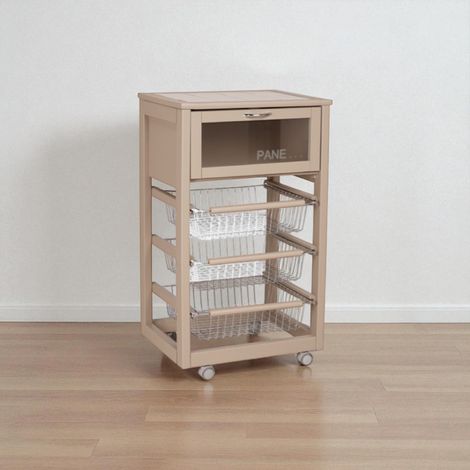 Carrello in legno portapane con cesti portafrutta LANDHELL Tortora (1/4)