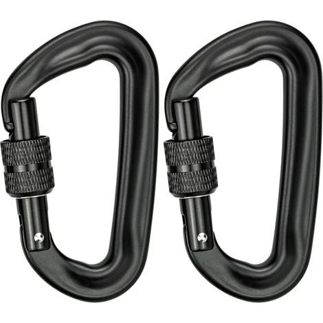 2Pcs Mousqueton Escalade 12KN (1200KG) Robustes Mousqueton Aluminium Mousqueton à Verrouillage en Forme de D pour Hamacs Balançoire de Yoga Camping Porte-clés Chiens de Serrure (Noir) (1/5)