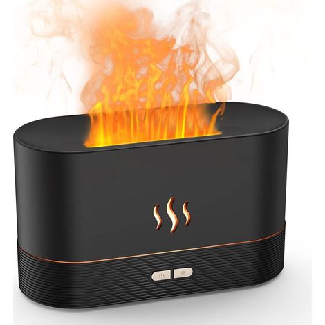 Dieser 2-in-1-Aroma-Diffusor verfügt über einen Flammeneffekt, einen 0,18-Liter-Wassertank, einen Luftbefeuchter, einen Luftbefeuchter, ein Nachtlicht mit zwei Helligkeitsstufen und eine automatische 