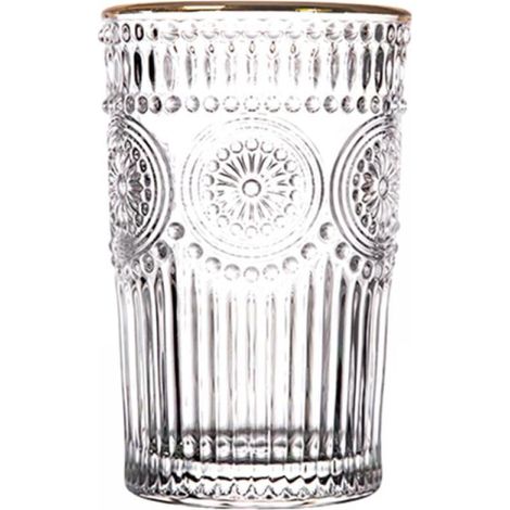 Verre À Boisson - Verre En Verre Trempé Épais Sans Plomb - Design Relief Classique Avec Bord Doré - Idéal Pour Repas, Bars Et Événements - Lot De 6 (1/4)
