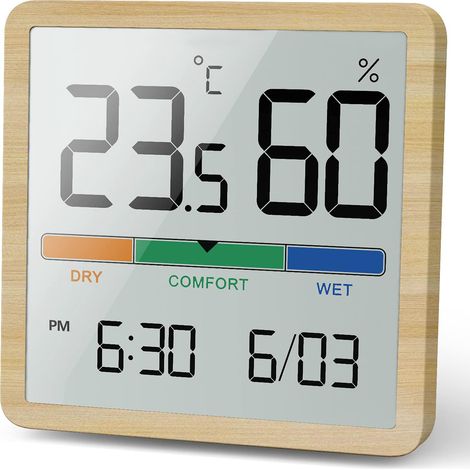 Thermomètre numérique de bureau avec hygromètre, mesure précise température et humidité ambiante, horloge intégrée (1/5)