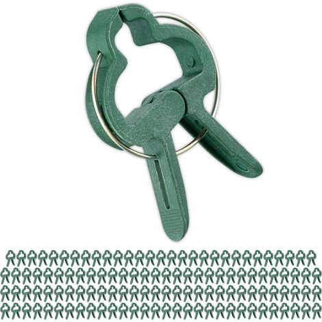 Relaxdays Plant Clips, 120x Set, Gardening, Small, 3 x 4 cm, Spring Clamp, Tomato, Flower, Support, Garden, Stem, Green