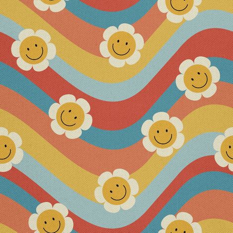 Tissu d'extérieur décoratif Oxford - motif fleur souriante sur une vague (1/5)