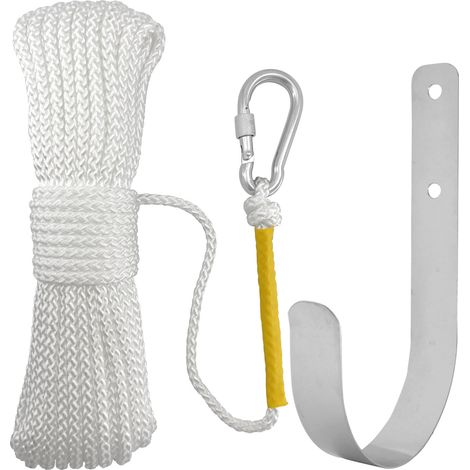 Nylonseil + Federhaken + Schwimmhaken/Rettungsringhalterungsset für den Außenbereich, Ankerseil, Rettungsringseil – weißes Set – Nylon (1/4)