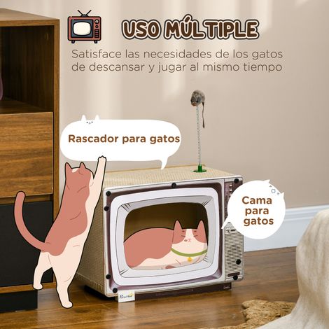 Griffoir en carton en forme de télévision avec souris en peluche 43 x 23 x 32.5 cm. couleur sable (1/5)
