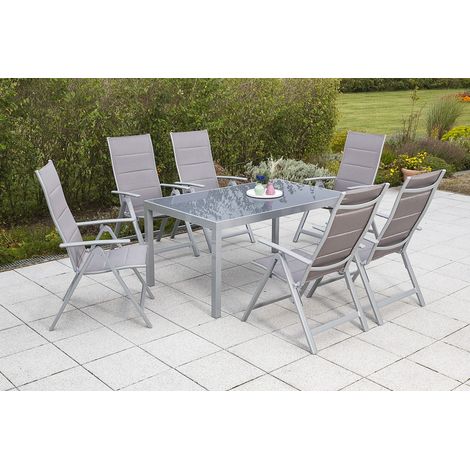 Taviano Set 7tlg 6 Sessel Tisch 150x90cm Alu/Textil