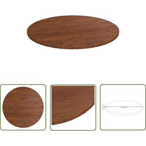 The Living Store Dessus de table rond Marron foncé Ø60x1,5cm Chêne massif traité - Dessus De Table - Plateau De Table - Chêne Massif - Design Rustique - Table Ronde (1/4)