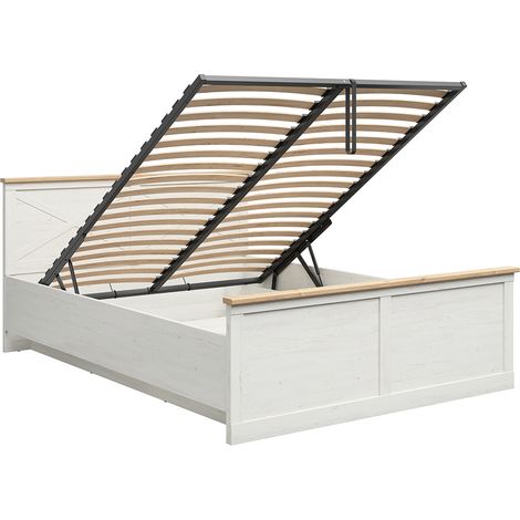 Lit coffre 160x200 sommier inclus Victoria Blanc et Bois (1/4)