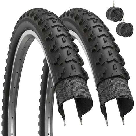 2 COPERTONI MTB 26x1.95 (53-559) + 2 CAMERE D'ARIA PER MTB BICICLETTA NERO BICI MOUNTAIN BIKE (1/4)