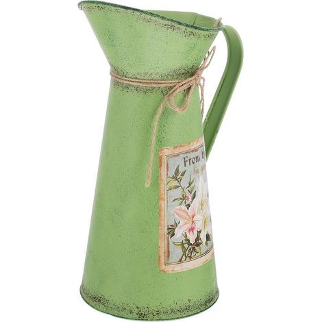 Vase en Verre Transparent Seau en Fer Vintage pour Décoration Maison Vintage, Arrangement Floral et Rangement Élégant en Fer Vert (1/5)
