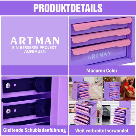 Organisateur de bureau à tiroirs, outil magique pour poste de travail, rangement pour articles de bureau et cosmétiques, violet et rose, 2+3 niveaux (1/5)