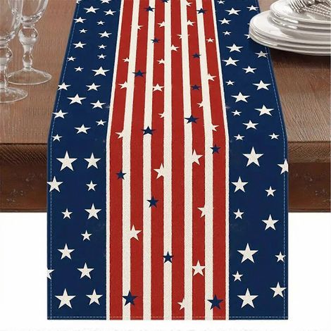 Chemin de table en lin pour la fête de l'Indépendance, nappe antidérapante à motif drapeau vintage, pour la table à manger et set de table (1/5)