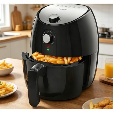 Friteuse à air chaud antiadhésive, haute puissance 1500W, sans huile cuisson saine, réglage température 80-200℃, minuteur 30 minutes, friteuse compacte pour cuisine domestique, pratique et économique (1/4)