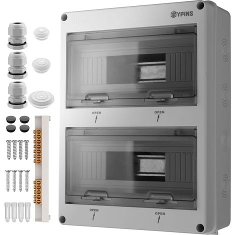 Coffret Électrique 24 Modules Boîtier Électrique Extérieur Étanche IP65 avec Terminaux et Rails Intégrés ABS de Surface en Plastique avec Porte Transparente pour Extérieur/Intérieur (1/5)