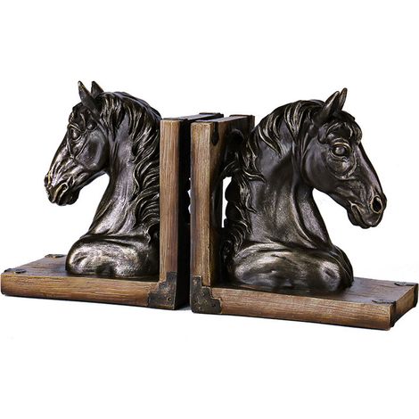 Serre-livres décoratifs en résine en forme de tête de cheval vintage, pour la maison, le bureau ou une étagère (lot de 2). (1/5)