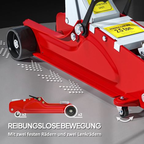 Cric hydraulique roulant rouge, capacité 2,5 tonnes, hauteur 8-38 cm, acier robuste, châssis mobile pour voiture et SUV, levage sûr et pratique. (1/5)