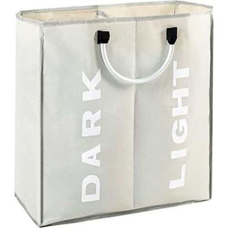 Panier à linge pliable en tissu Oxford 600D imperméable avec poignée en EVA et 2 compartiments de rangement 53 x 23 x 53 cm (gris clair) (1/3)
