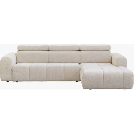 ALEXIA Canapé d'angle convertible avec têtières relevables en tissu beige - Angle droit (1/5)